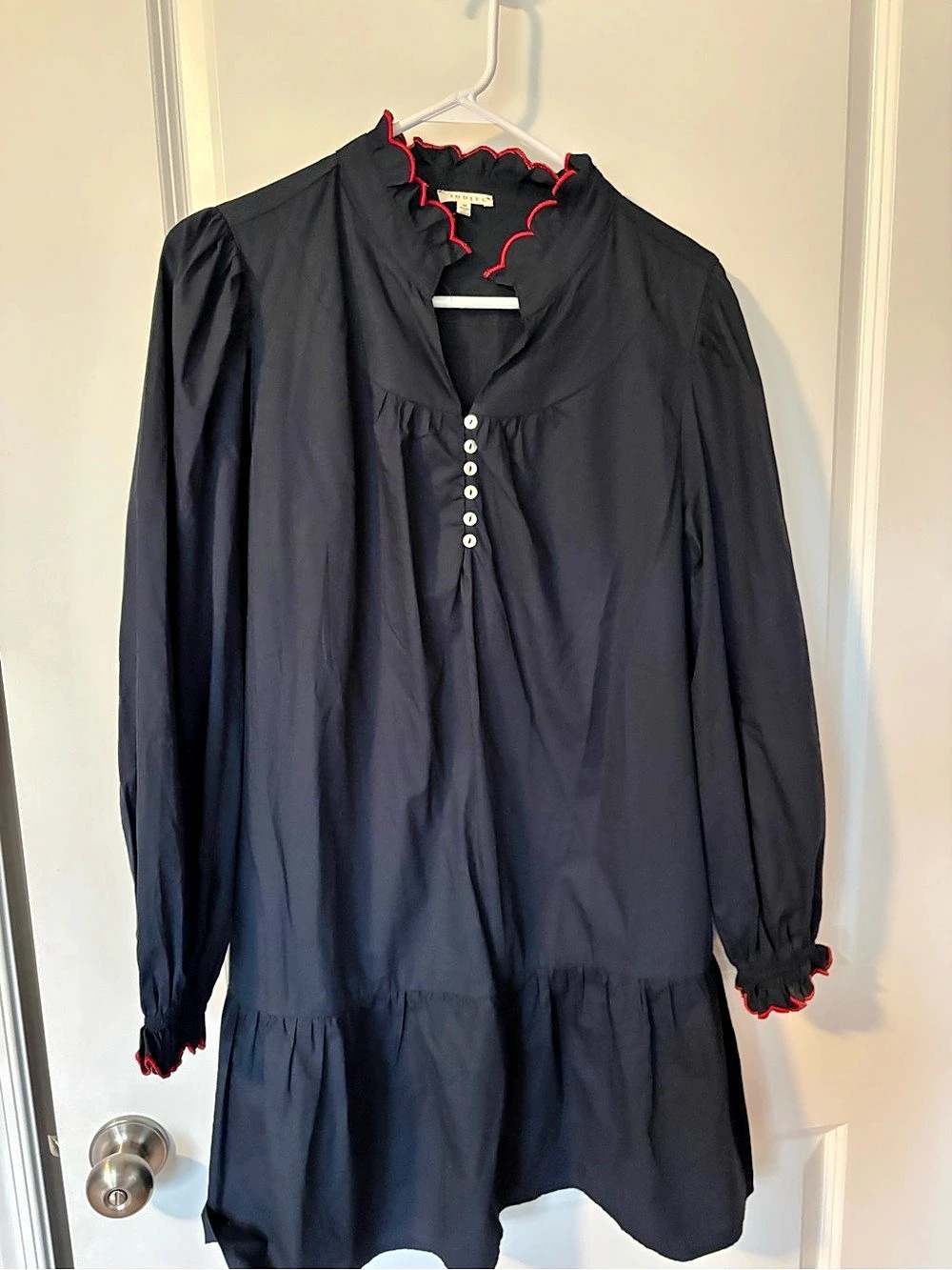 Jodifl Ruffle Trim Mini Dress in Black & Red Size Medium Like New